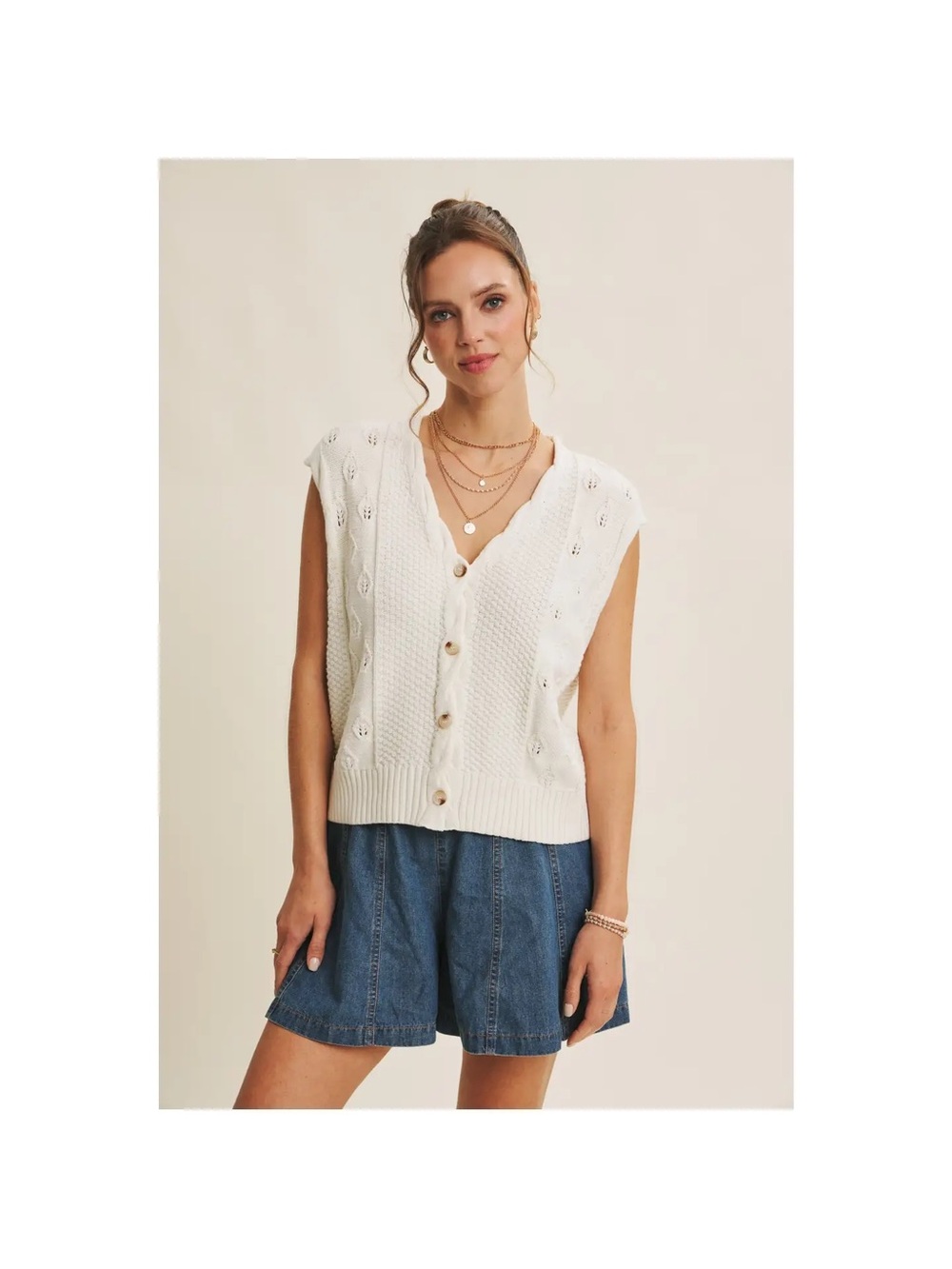 In February Gentle Warmth Button-Down Cable-Knit Textured Sweater Vest NWT